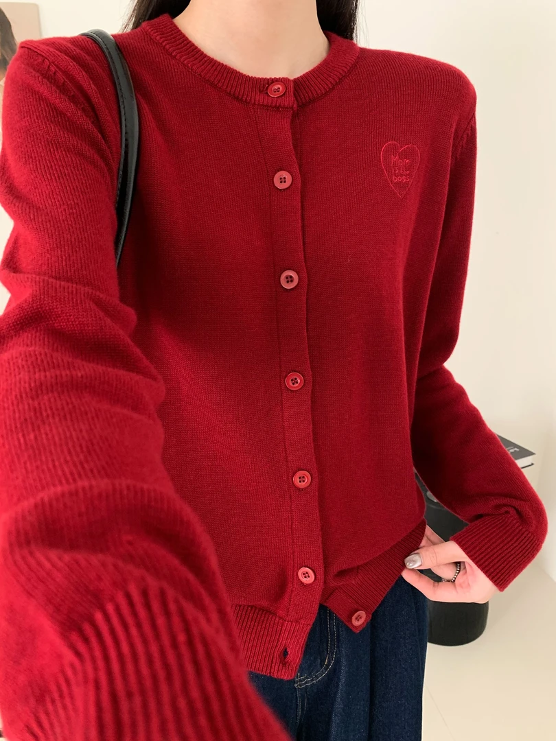 清仓 成人款【刺绣爱心开衫】33%羊毛混纺9针48支3股纱软糯CH820