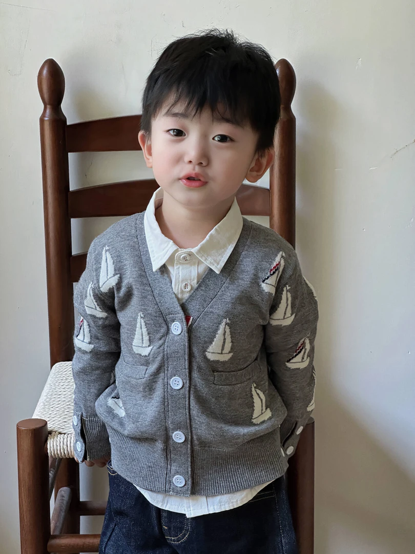 清仓【帆船羊毛开衫】33%羊毛混纺12针嵌花针织外套高端洋气CH810