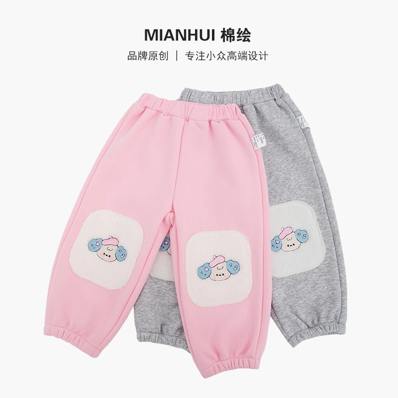棉绘女童秋冬加绒长裤保暖洋气一体绒宝宝外穿休闲卫裤34328066