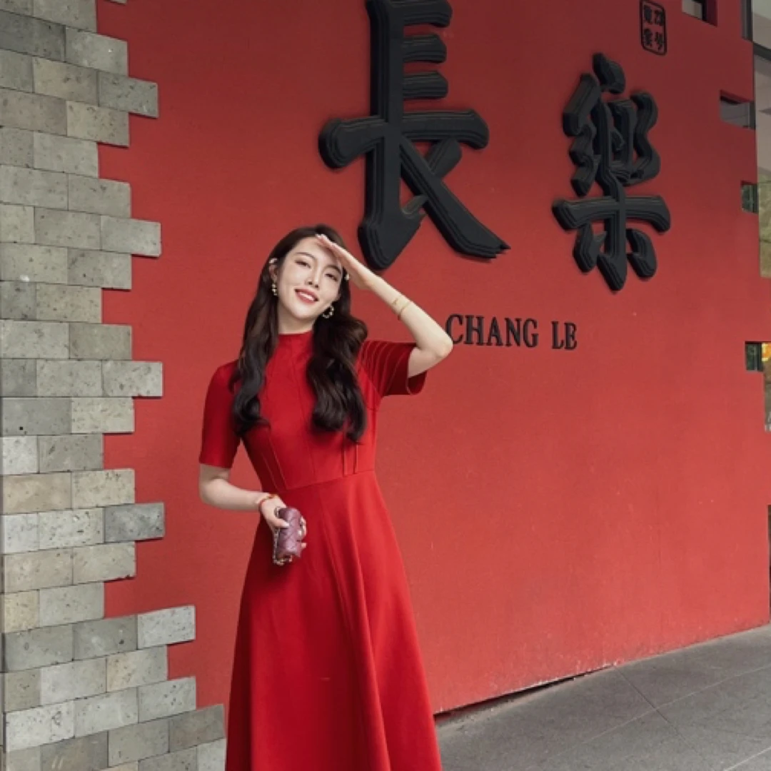 GIRDEAR/哥弟「维多利亚」新款高腰显瘦短袖连衣裙1500531