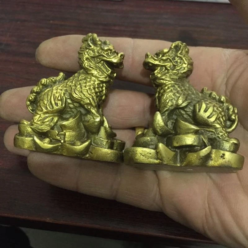 铜麒麟摆件一对 纯铜护宝麒麟 家居客厅装饰品工艺品乔迁开业礼品