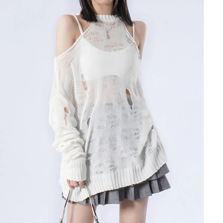 春秋款辣妹纯欲风网红长袖T恤女小众潮流薄款毛针织衫上衣时尚