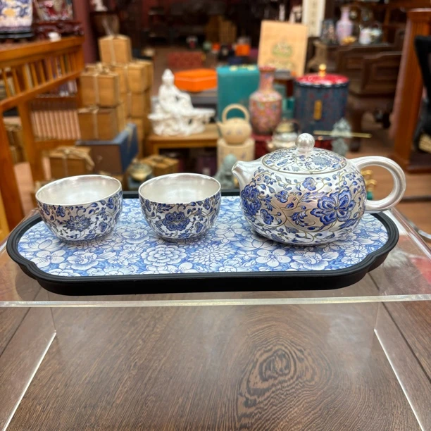 【闪购商品】陈子温青花缠枝莲西施壶一壶二杯带茶盘