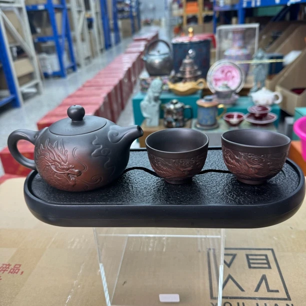 【闪购商品】云南建水紫陶龙纹西施壶一壶二杯带茶盘