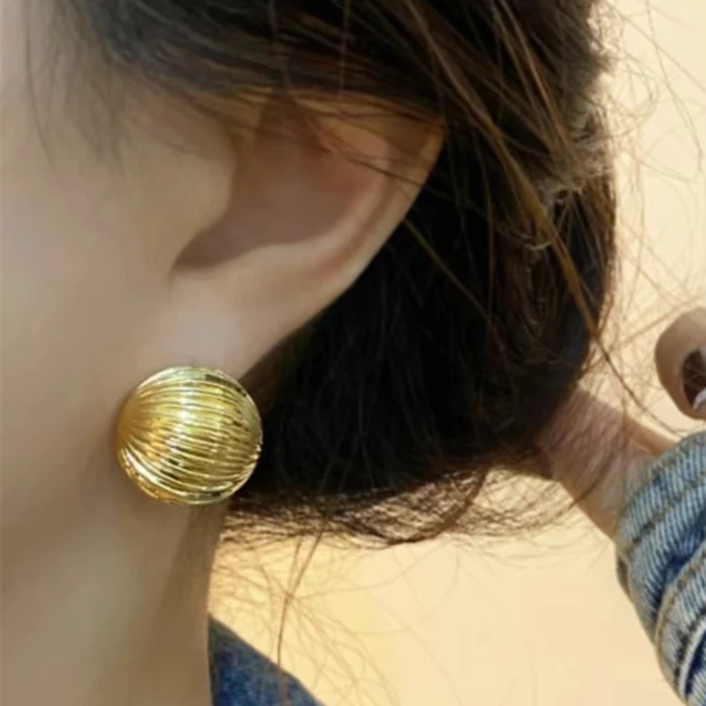 铜合金耳饰 半球型耳环法式气质时尚轻奢ins小众设计师耳环1007