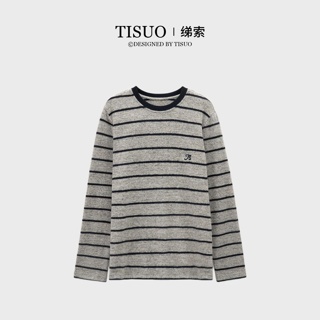 TISUO/绨索“舒适圈”磨毛慵懒感撞 色条纹长袖上衣TS811977