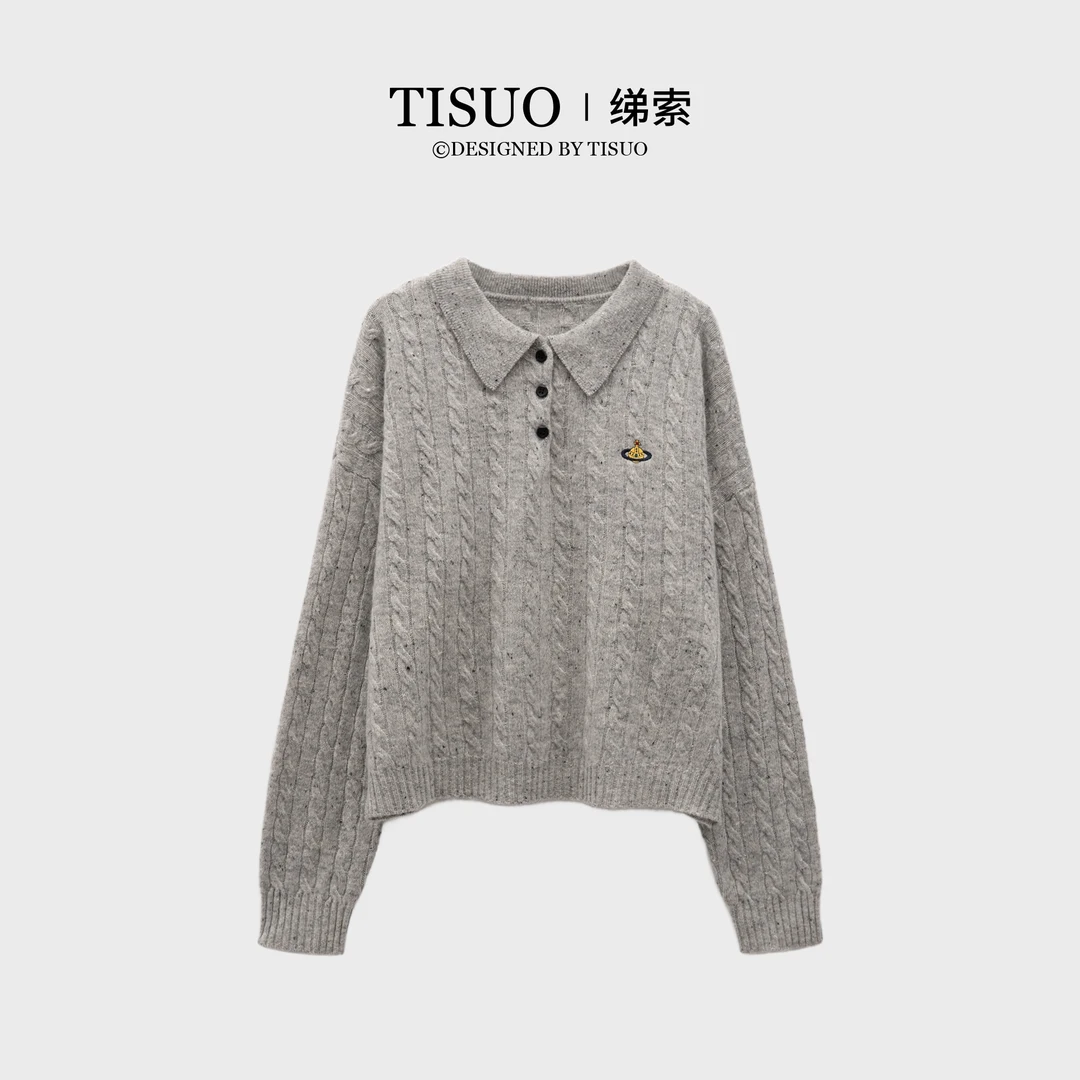 TISUO/绨索经典POLO衫绞花羊毛针 织上衣TS810801