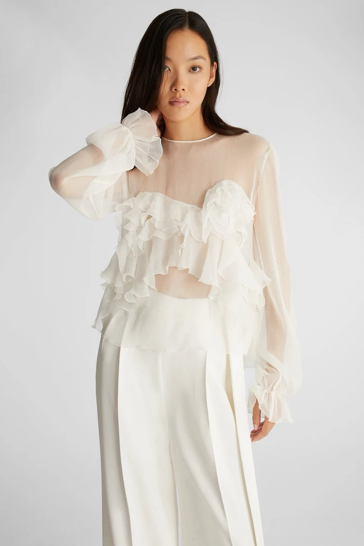 重工定制花边顺宇柔软舒适长袖上衣仙气飘飘浪漫优雅衬衫#2261