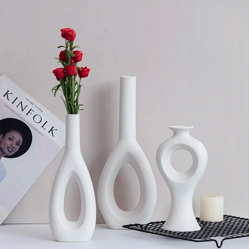 形趣北欧ins艺术白色陶瓷花瓶现代客厅餐桌样品房酒柜插花装饰品