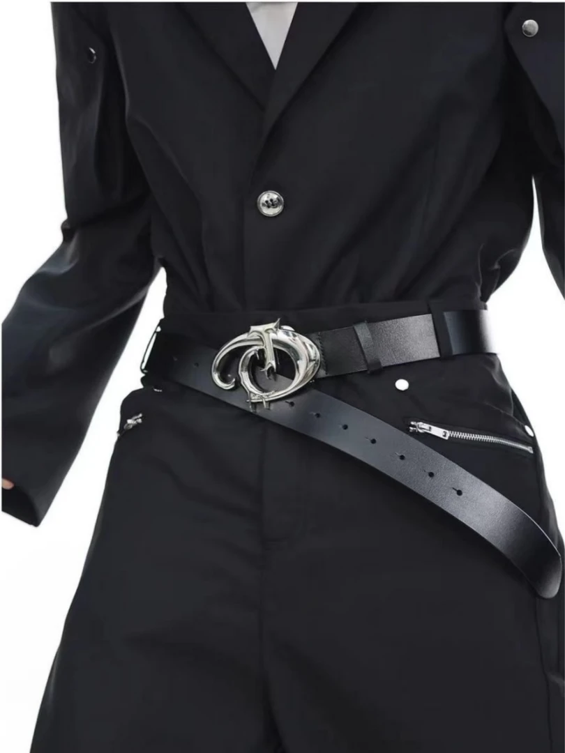 PAPR原创小众先锋不规则金属logo字母皮带男女潮流设计感百搭腰带