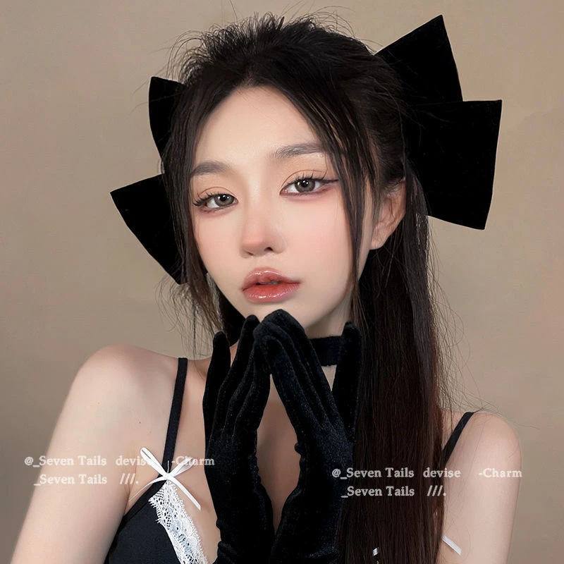 【小霏专属】法式黑色超大丝绒蝴蝶结网红发夹女高级感头饰弹簧夹