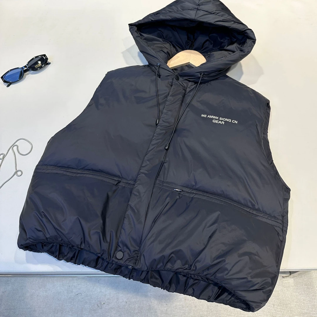 儿童冬装韩范中大童连帽羽绒马甲黑色白鸭绒马夹      9071