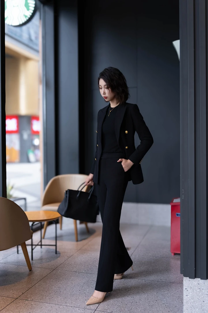秋冬黑色时尚显瘦西装套装轻奢高级感女士气质修身职业西服两件套