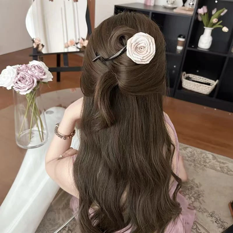 新中式扭扭夹干枯玫瑰发夹女气质一字抓夹后脑勺盘发鸭嘴夹发饰