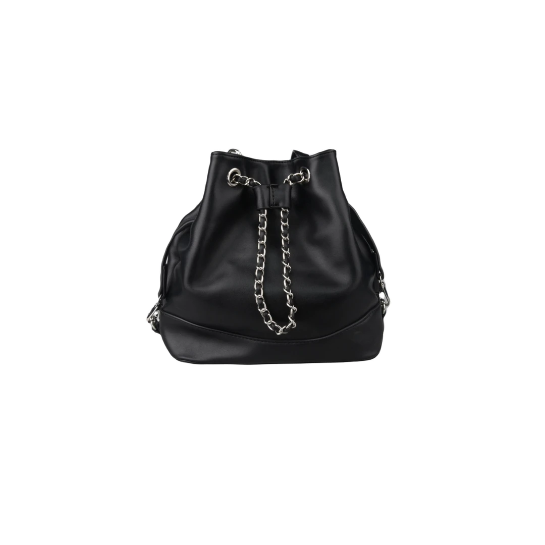 D84   轻奢时尚休闲女士黑色抽绳水桶单肩包 P1-9