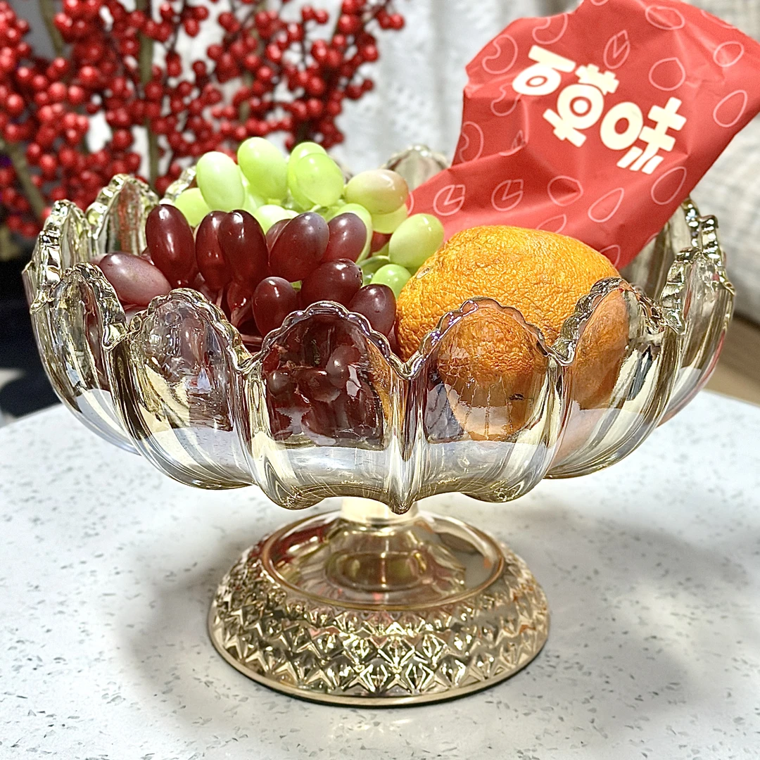原创钻石合金水晶玻璃家用果盘造型高级超大容量水果盘实用