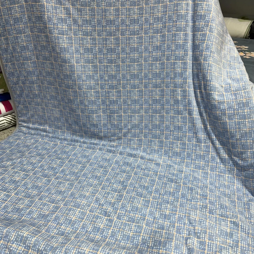 时尚轻奢蓝格2.0*2.3被子双面亲肤灰色印花包边凉感绗缝奶绒加厚