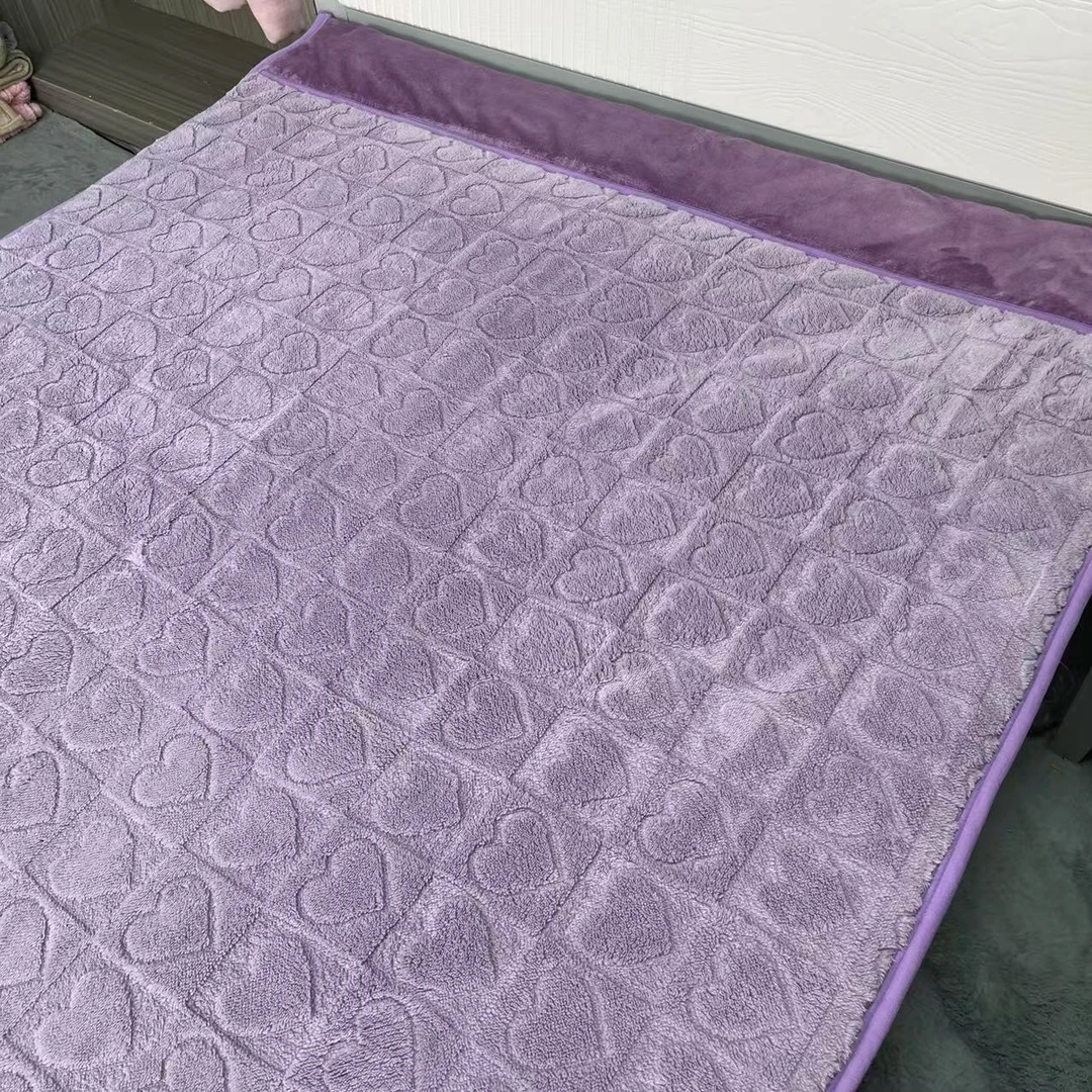 紫色爱心单人1.5*2.0被子轻奢双面亲肤灰色印花包边奶绒加厚