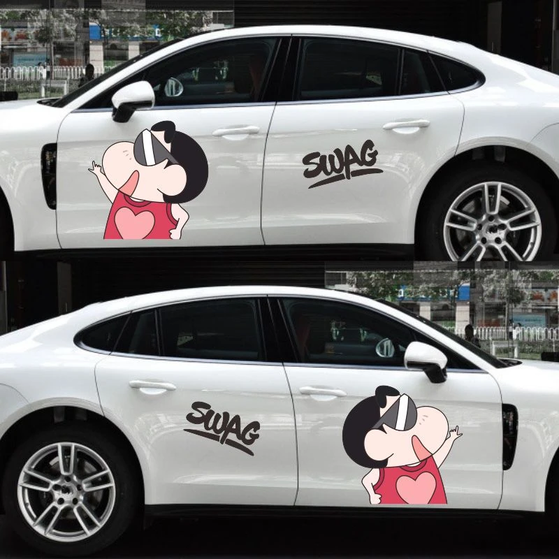 蜡笔小新车贴纸卡通动漫车身门玻璃窗遮挡划痕改装饰拉花汽车贴纸