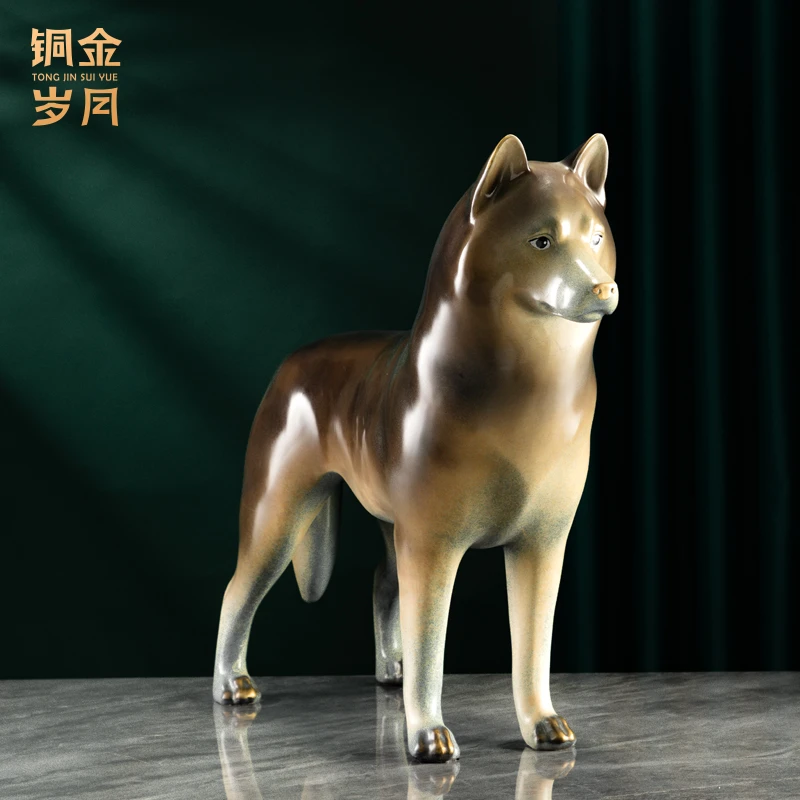 铜金岁月《哈士奇》精品黄铜摆件狗狗摆设大型玄关书房家居装饰送礼