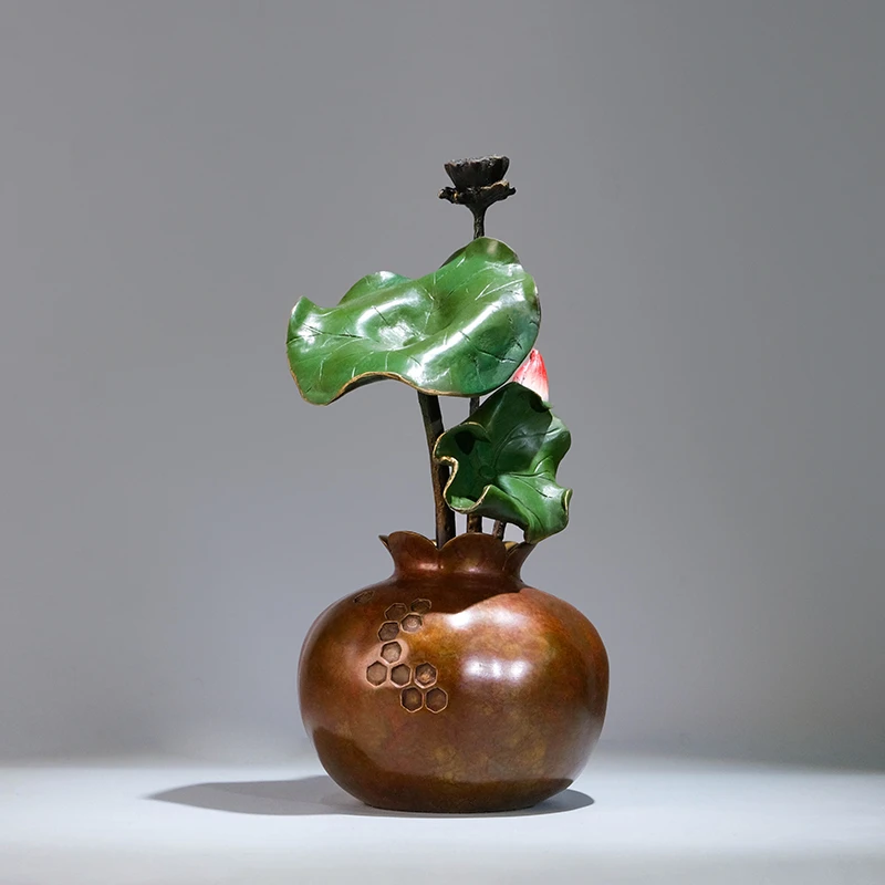 铜金岁月《出水芙蓉》精品黄铜摆件新中式荷花摆件高档家居装饰品礼
