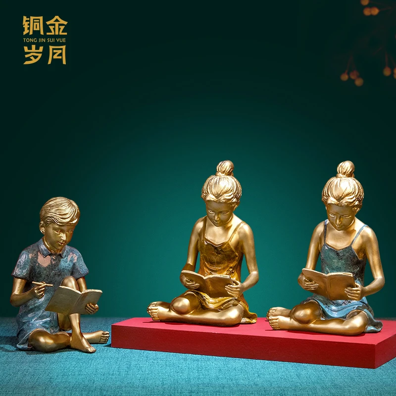 铜金岁月《好好学习》创艺术男女 精品黄铜摆件铜工艺品