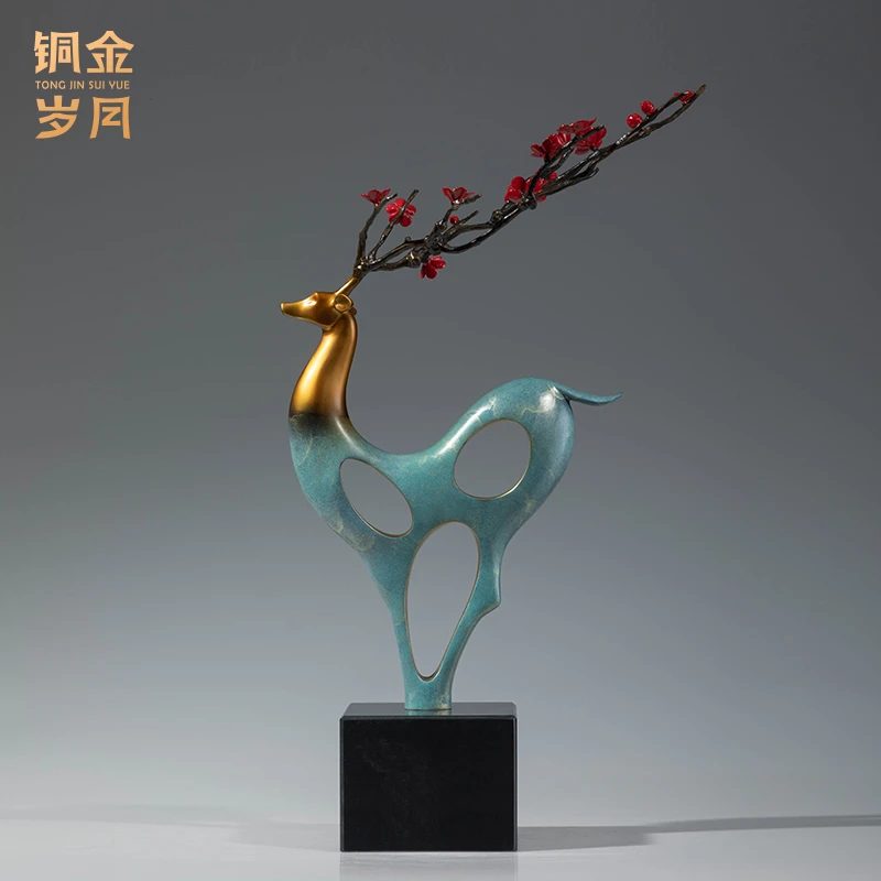 铜金岁月《彩铜鹿》精品黄铜摆件高档家居饰品 铜鹿梅花鹿乔迁礼物
