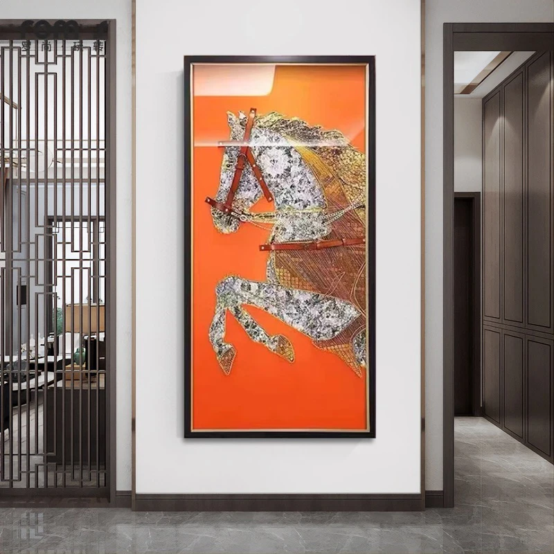 马大玄关走廊走廊过道画沙发背景落地画装饰画实物画马80160