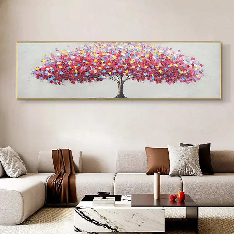 .手工油画现代简约沙发背景墙发财树客厅简约挂画发财树50180