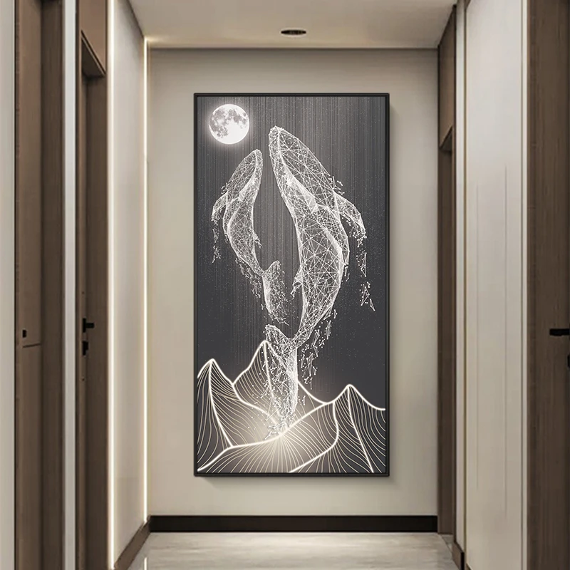 单幅装饰画玄关走廊过道铝合金边框沙发背景墙挂画鲸鱼80160