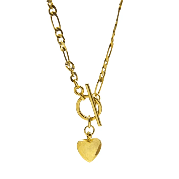 铜合金项链 金色爱心吊坠项链复古小众设计长链
