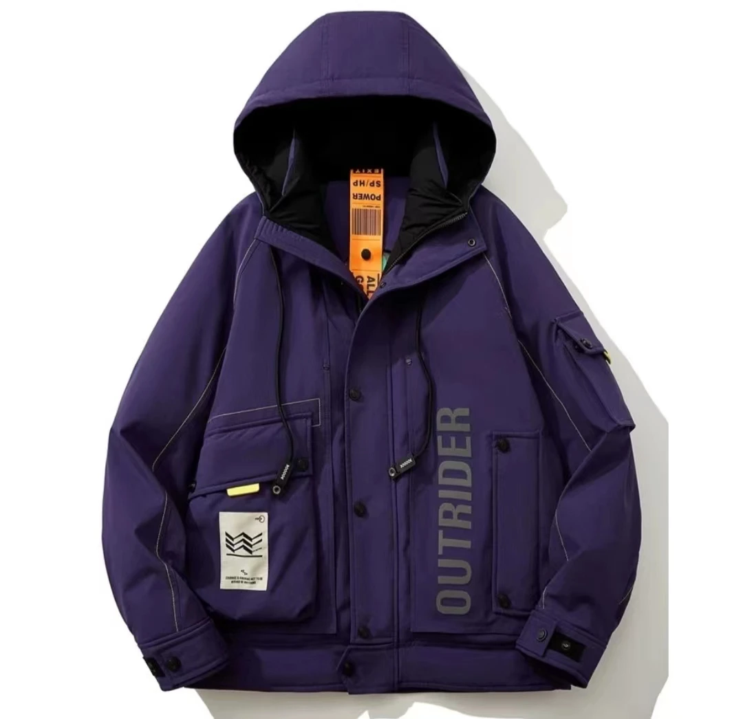 冬季工装风加厚男款连帽时尚百搭白鸭绒高品质设计师情侣款羽绒服