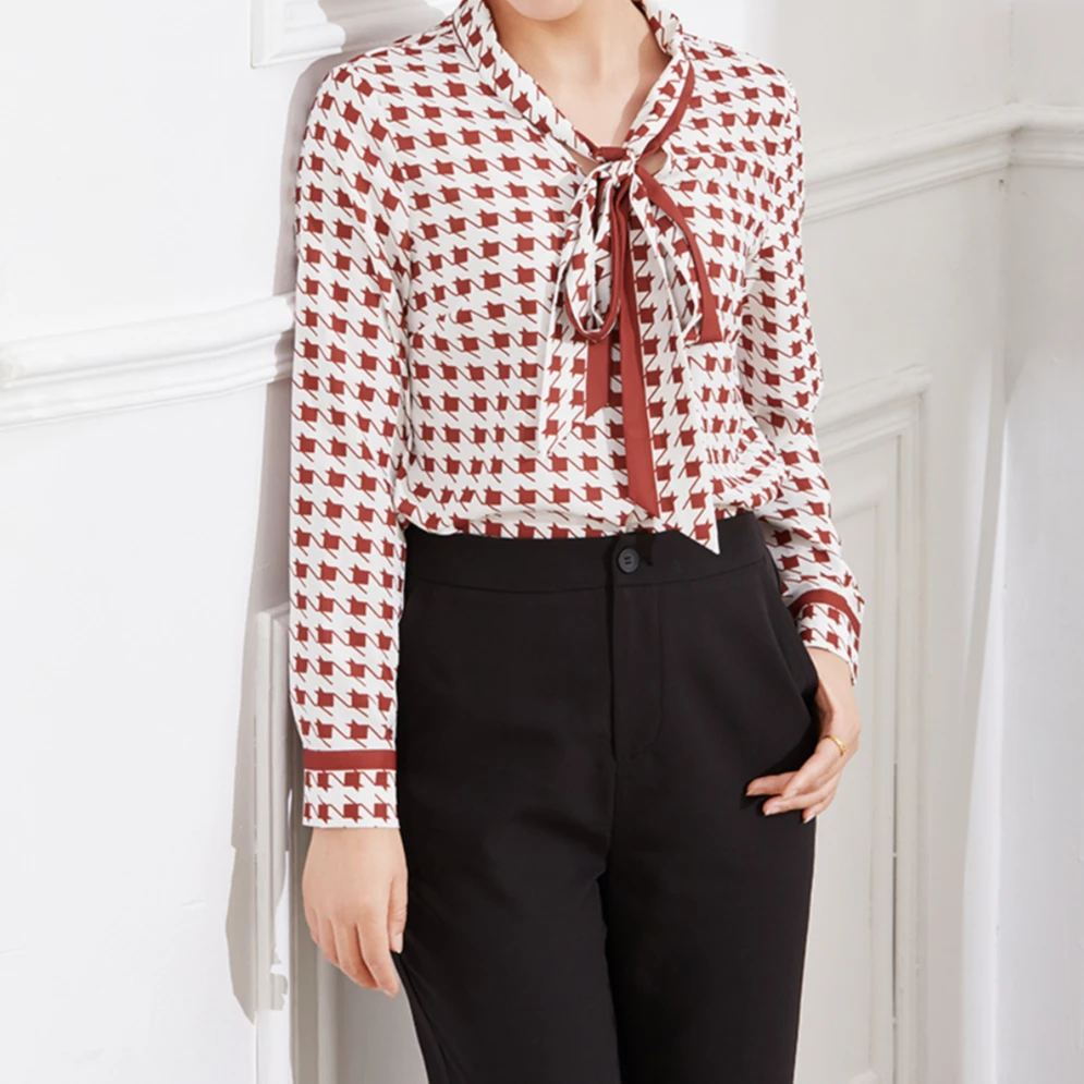 【断码特惠】独特知性美千鸟格印花衬衫TY女新款设计感小众上衣2203