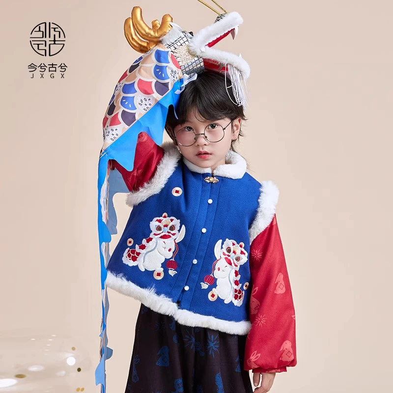 【小兔舞狮】儿童喜庆衣服兔年女童冬新款拜年汉服加厚中国风唐装