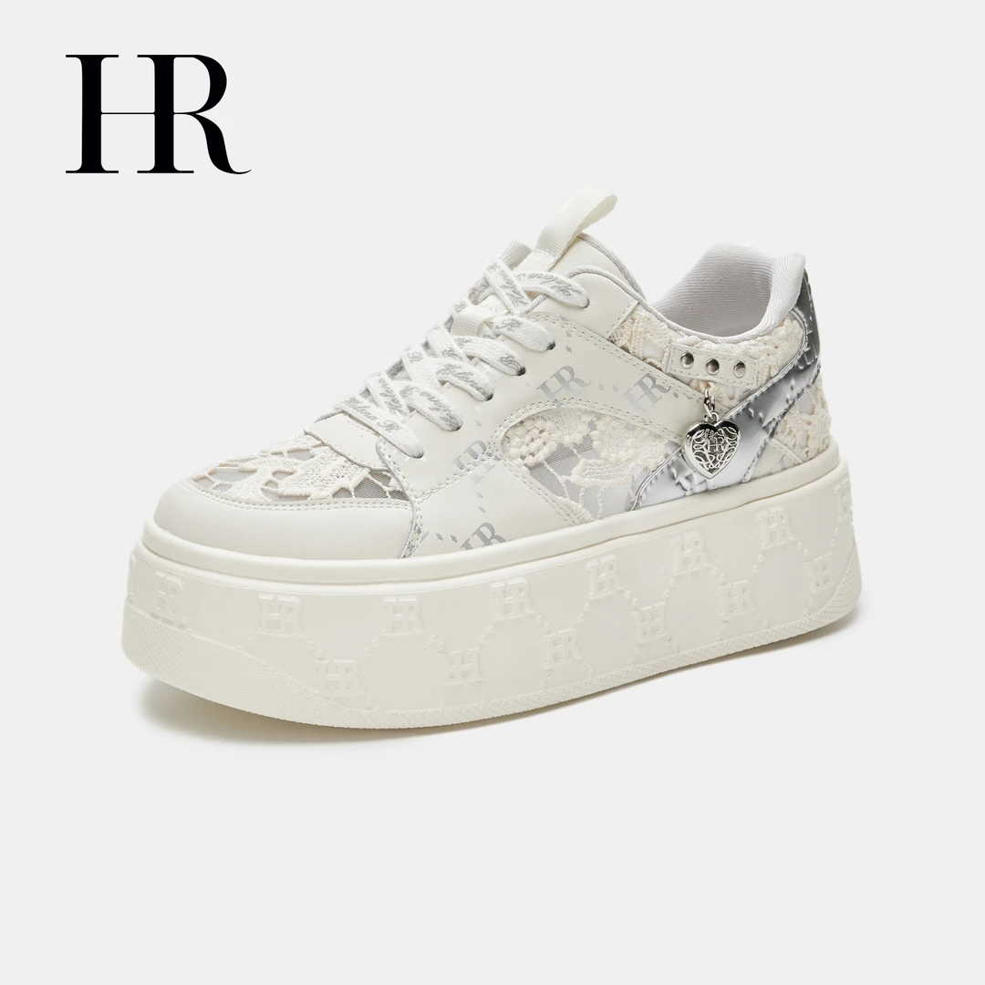 HR/赫莲娜女鞋2024年秋季新款中式刺绣网面透气厚底百搭休闲板鞋