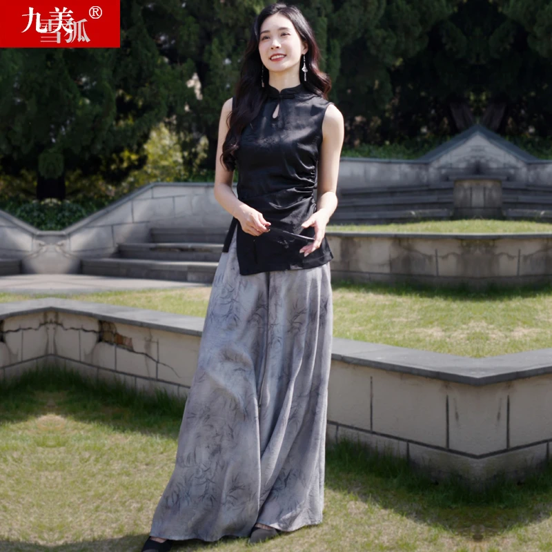 九美雪狐新款女装夏季网红时尚洋气气质高个子阔腿裤两件套套装裙