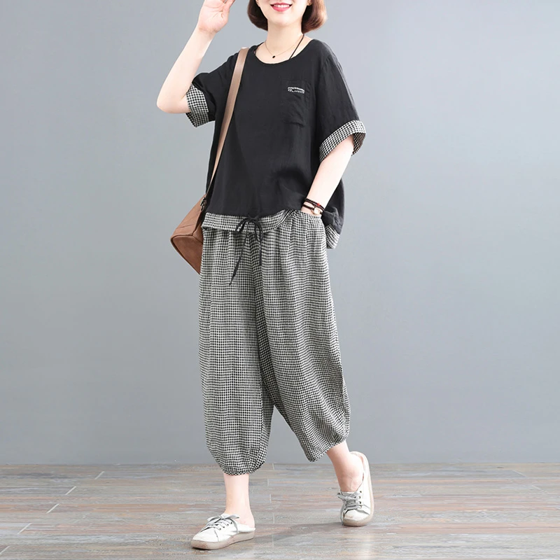 YX#短袖显瘦减龄遮肉时尚套装遮肚子洋气宽松夏装DY2680