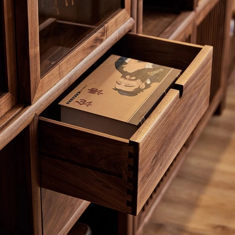 艺斗北美黑胡桃木新中式茶室展示柜老榆木书架摆放多宝阁茶叶柜