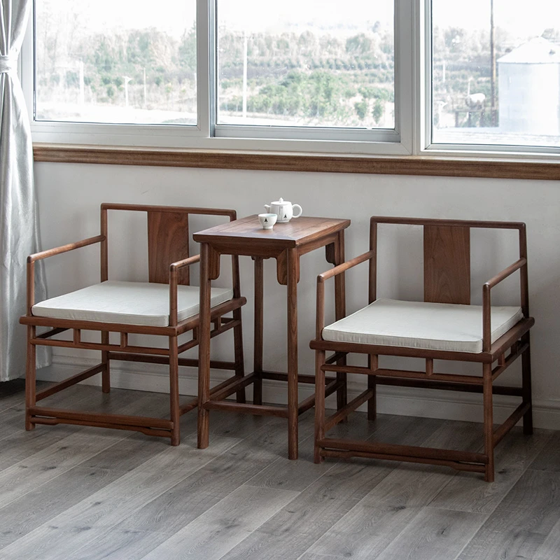 新中式圈椅实木北美黑胡桃官帽椅明清椅子老榆木阳台直背椅太师椅