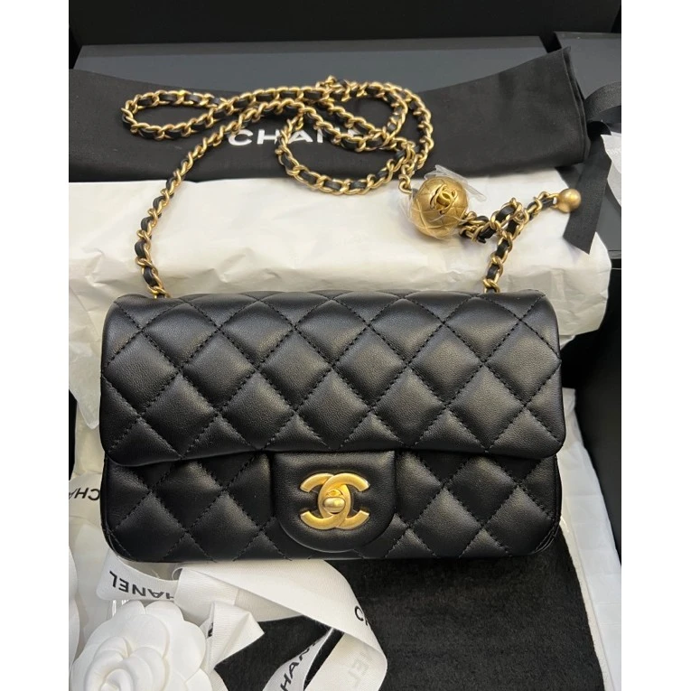 全新未使用 Chanel/香奈儿 澳海贝/23k金球cf大mini  方胖子包