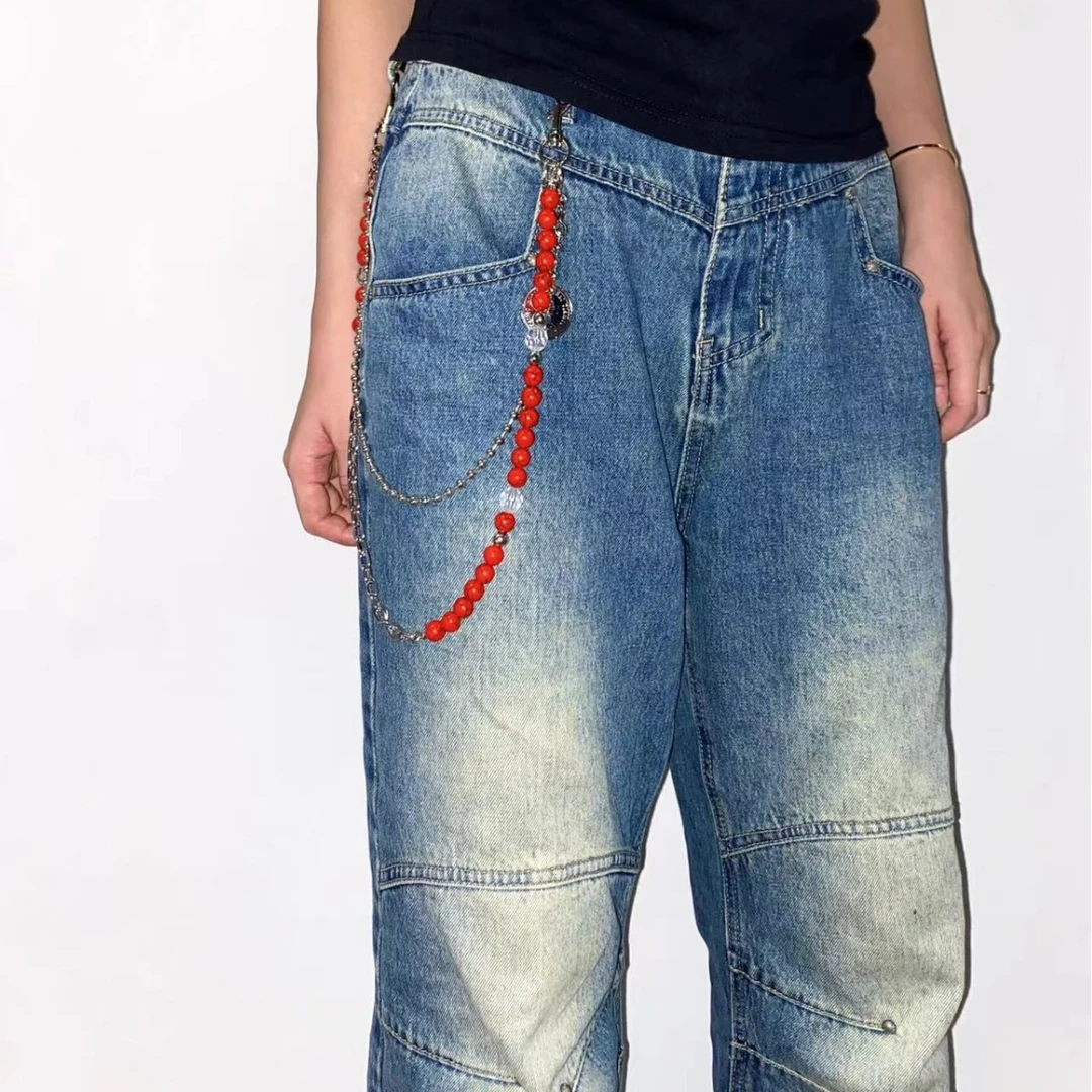 灵魂对撞  原创红底黑纹石可拆卸裤链复古单层腰链