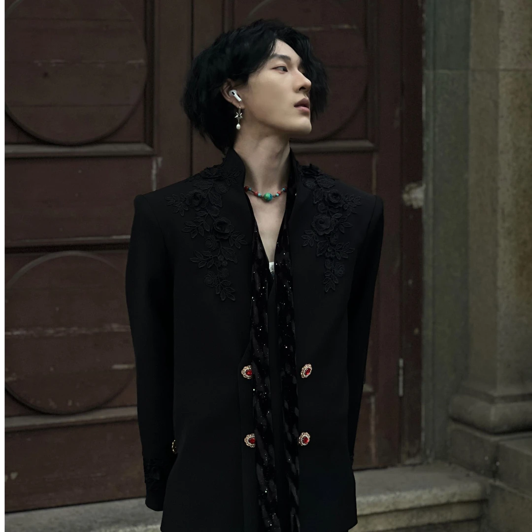 YUCGERX【扶光】小众原创设计师男士绣花轻奢秋冬时尚高定西装外套