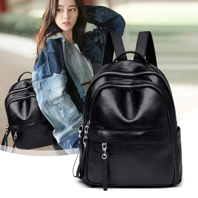 双肩包女2024新款潮韩版百搭时尚软皮女士小背包大容量学生女书包