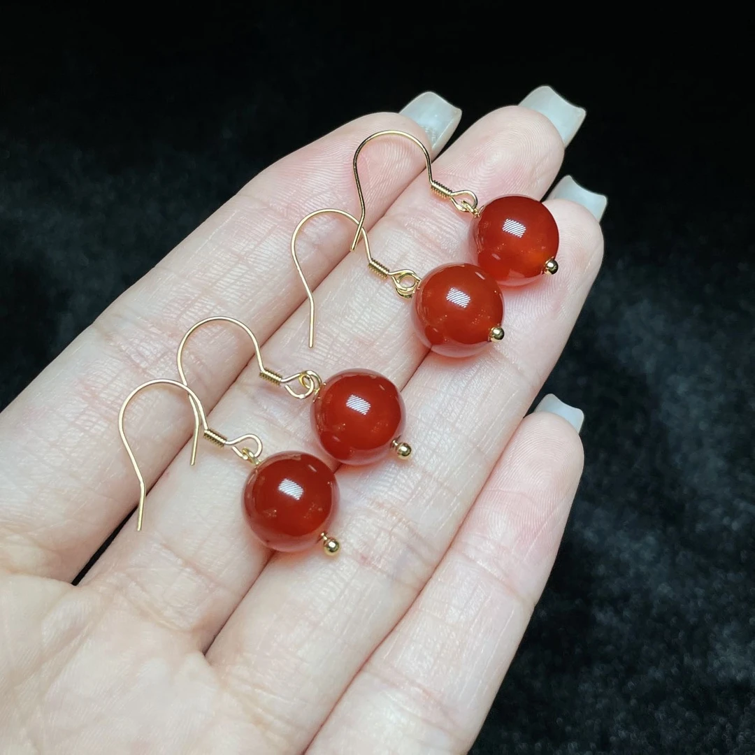 【小宝珠宝】29 T4138-S925银镶嵌玛瑙耳钩-多样性发一件-10mm