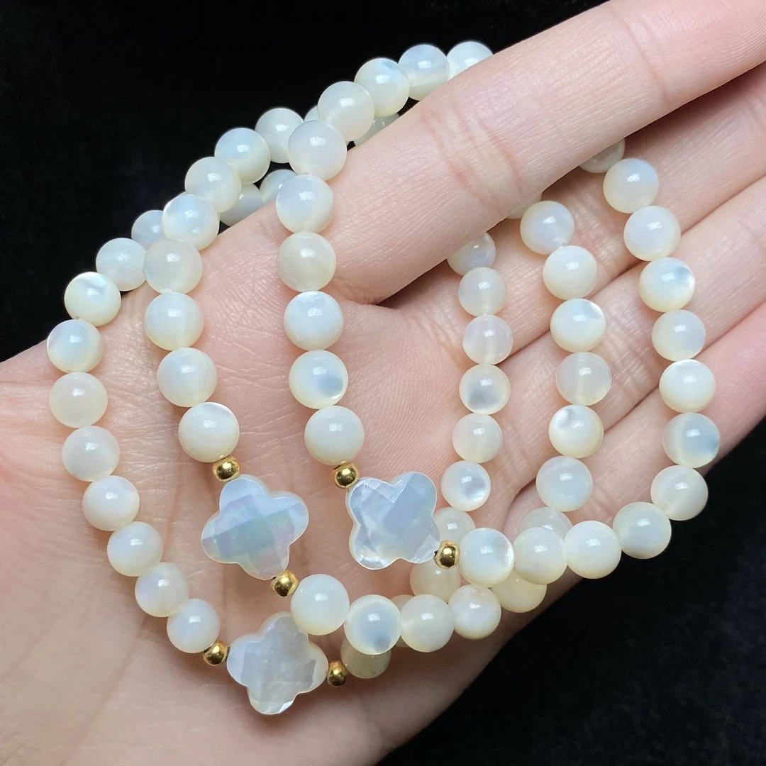 【小宝珠宝】27 T5676-白贝母DIY单圈手串-多样性发一件-6mm