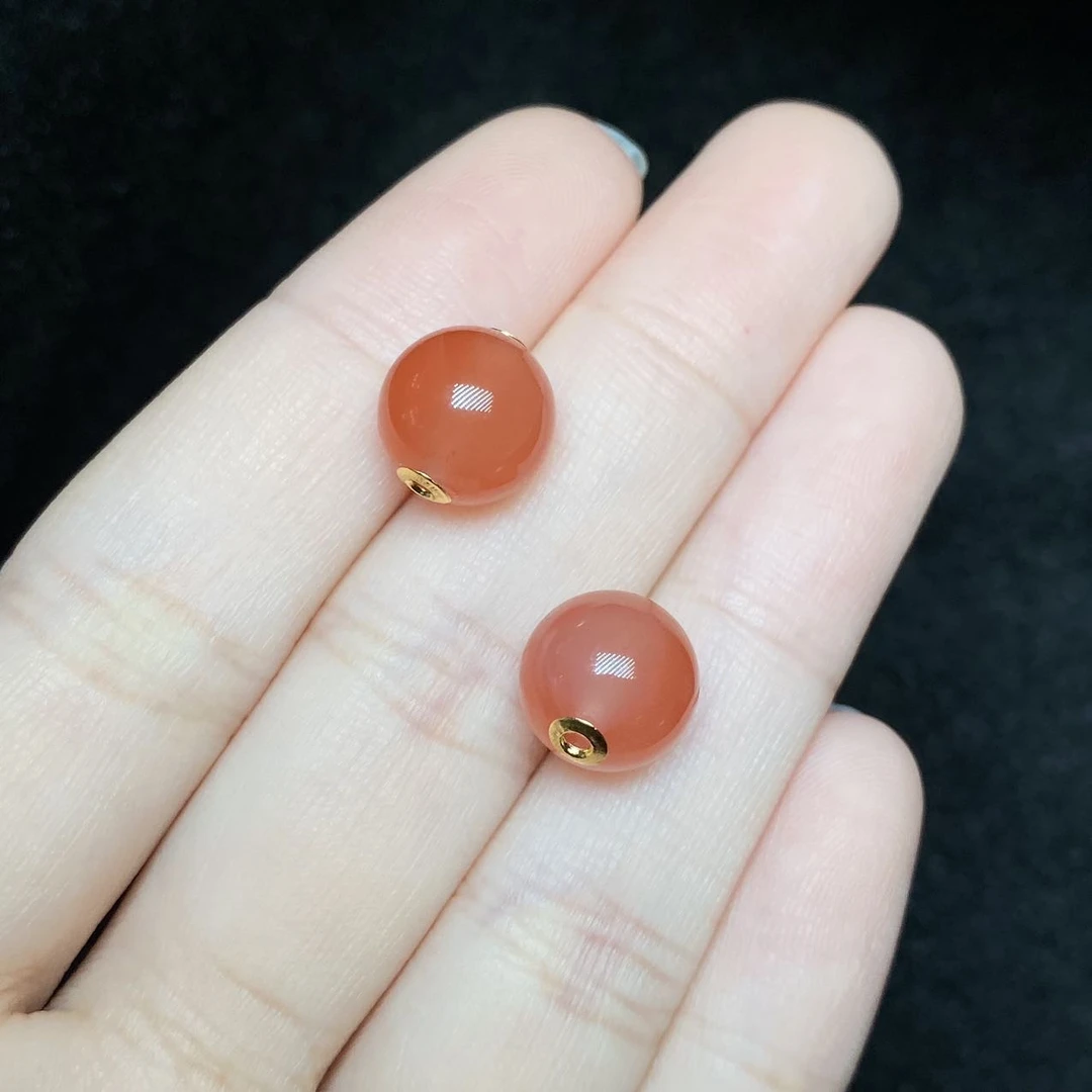 【小宝珠宝】15 T81541-18k金镶嵌南红吊坠-多样性发一件-9.5mm+