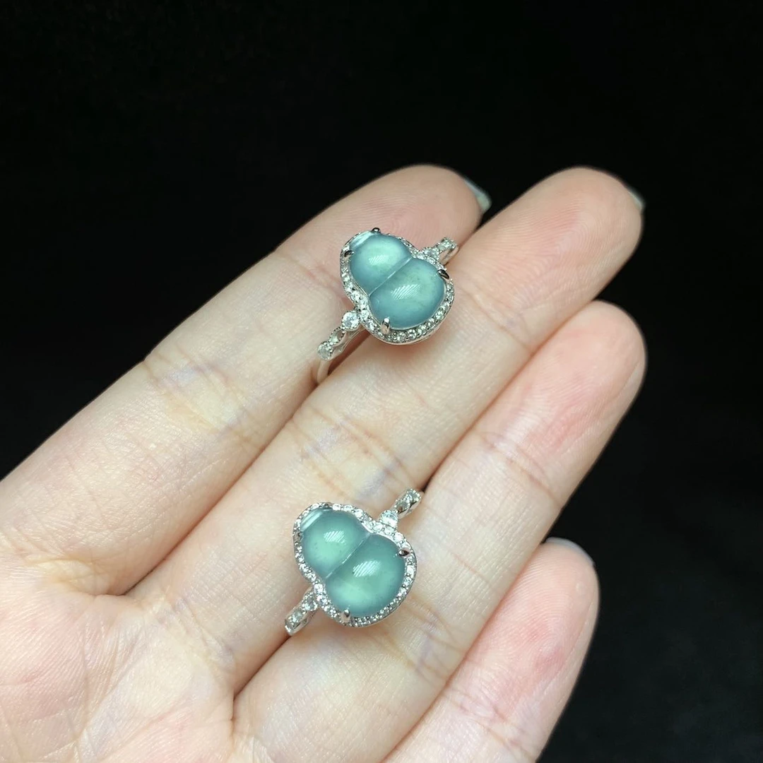 【小宝珠宝】10 S1302-S925银镶嵌翡翠戒指-多样性发一件-10x7mm