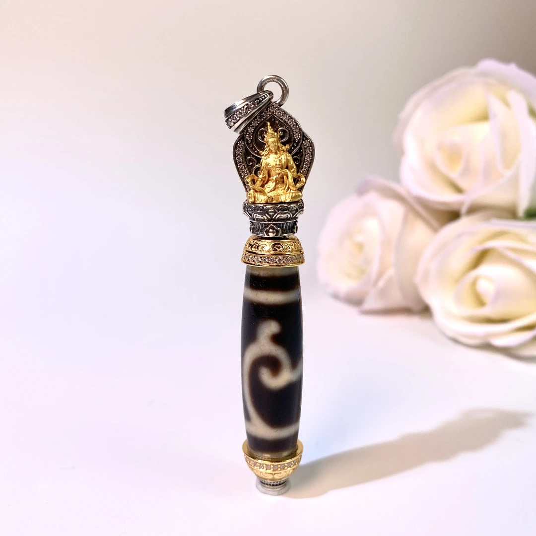 【四宝臻品】S925银绿度母项坠/老玛瑙万能链/整套套装（多样性发货）