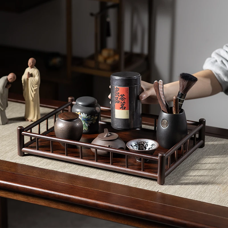 简约桌面杂物收纳盘长方形家用茶杯盘中式托盘茶具摆放盘茶叶罐子