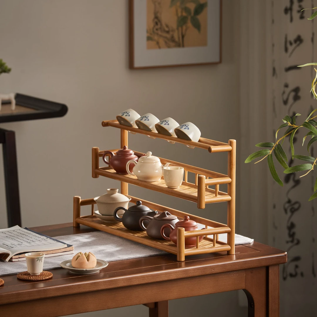 手工茶具收纳架架子置物架办公室博古架茶具茶杯架茶桌云梯席面
